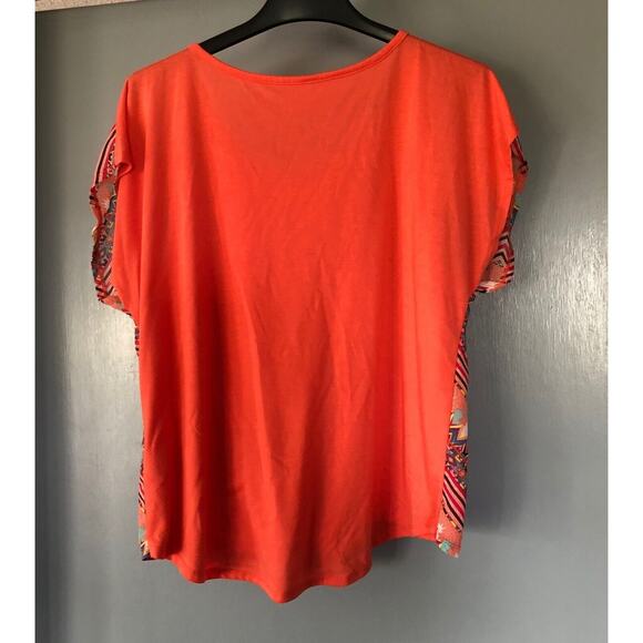 Chevron Coral/orange scoop Neck short sleeve high-low hem Top Blouse Size Large - Picture 2 of 4